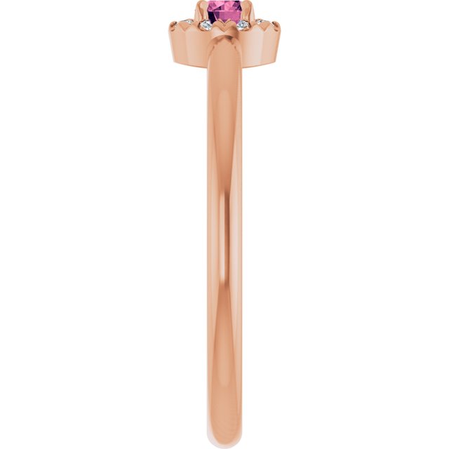 14K Rose Natural Pink Tourmaline & .03 CTW Natural Diamond French-Set Halo-Style Ring