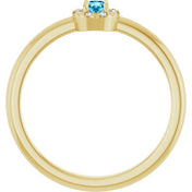 14K Yellow Natural Aquamarine & .03 CTW Natural Diamond French-Set Halo-Style Ring