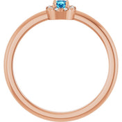 14K Rose Natural Blue Zircon & .03 CTW Natural Diamond French-Set Halo-Style Ring
