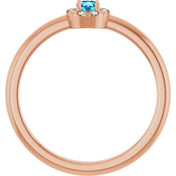 14K Rose Natural Aquamarine & .03 CTW Natural Diamond French-Set Halo-Style Ring