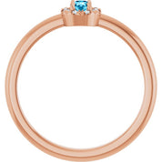 14K Rose Natural Aquamarine & .03 CTW Natural Diamond French-Set Halo-Style Ring