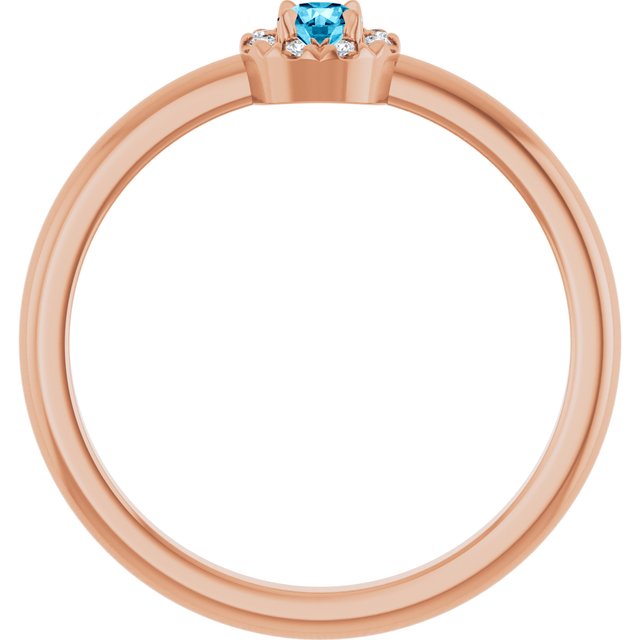 14K Rose Natural Aquamarine & .03 CTW Natural Diamond French-Set Halo-Style Ring