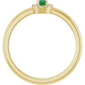 14K Yellow Natural Emerald & .03 CTW Natural Diamond French-Set Halo-Style Ring