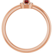 14K Rose Natural Mozambique Garnet & .03 CTW Natural Diamond French-Set Halo-Style Ring