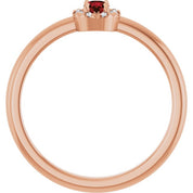 14K Rose Natural Mozambique Garnet & .03 CTW Natural Diamond French-Set Halo-Style Ring