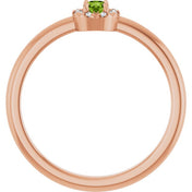 14K Rose Natural Peridot & .03 CTW Natural Diamond French-Set Halo-Style Ring