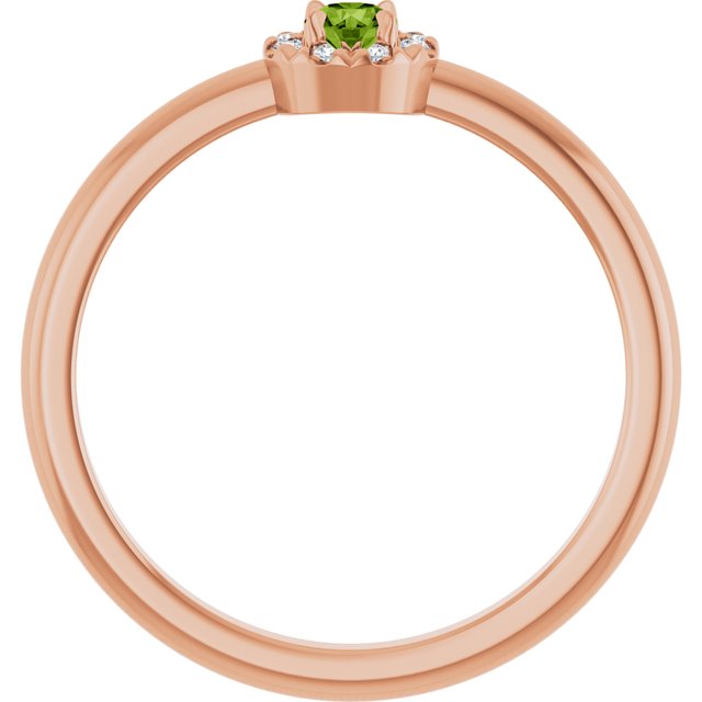14K Rose Natural Peridot & .03 CTW Natural Diamond French-Set Halo-Style Ring
