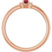 14K Rose Lab-Grown Ruby & .03 CTW Natural Diamond French-Set Halo-Style Ring