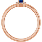 14K Rose Natural Blue Sapphire & .08 CTW Natural Diamond French-Set Halo-Style Ring