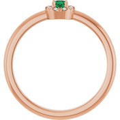 14K Rose Lab-Grown Emerald & .03 CTW Natural Diamond French-Set Halo-Style Ring