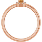 14K Rose Natural Citrine & .03 CTW Natural Diamond French-Set Halo-Style Ring