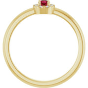 14K Yellow Lab-Grown Ruby & .03 CTW Natural Diamond French-Set Halo-Style Ring
