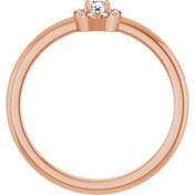 14K Rose Natural White Sapphire & .03 CTW Natural Diamond French-Set Halo-Style Ring