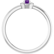 Sterling Silver Natural Amethyst & .03 CTW Natural Diamond French-Set Halo-Style Ring