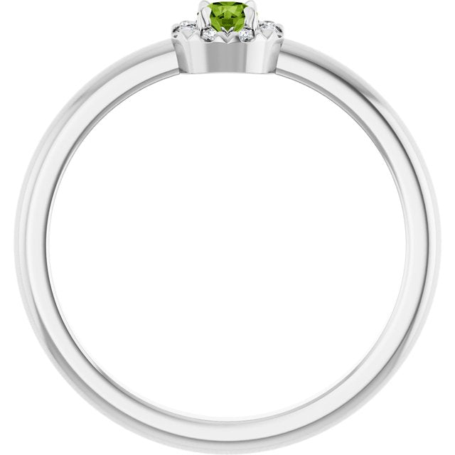 Platinum Natural Peridot & .03 CTW Natural Diamond French-Set Halo-Style Ring