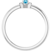 Sterling Silver Natural Aquamarine & .03 CTW Natural Diamond French-Set Halo-Style Ring