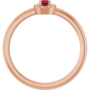 14K Rose Natural Ruby & .03 CTW Natural Diamond French-Set Halo-Style Ring