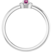 Sterling Silver Natural Pink Tourmaline & .03 CTW Natural Diamond French-Set Halo-Style Ring