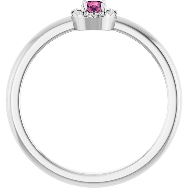 Sterling Silver Natural Pink Tourmaline & .03 CTW Natural Diamond French-Set Halo-Style Ring