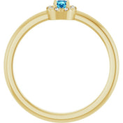 14K Yellow Natural Blue Zircon & .03 CTW Natural Diamond French-Set Halo-Style Ring