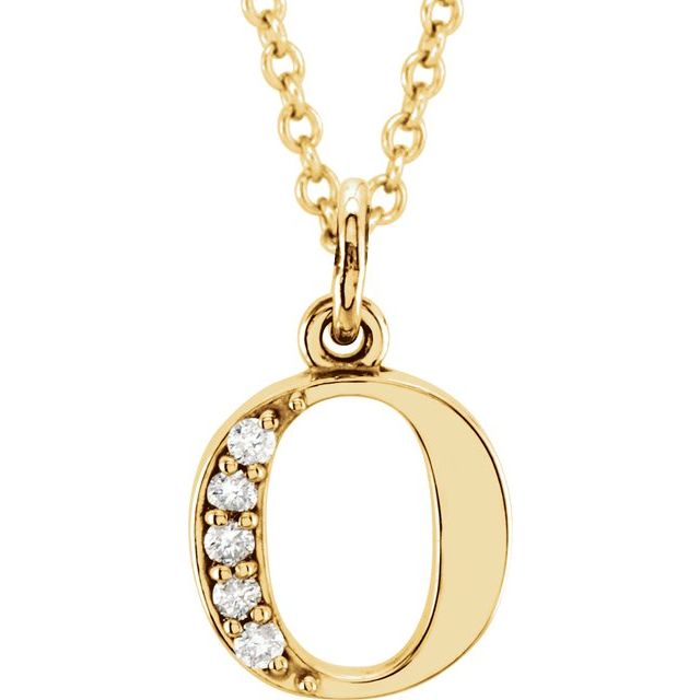 14K Yellow .02 CTW Natural Diamond Lowercase Initial O 16" Necklace