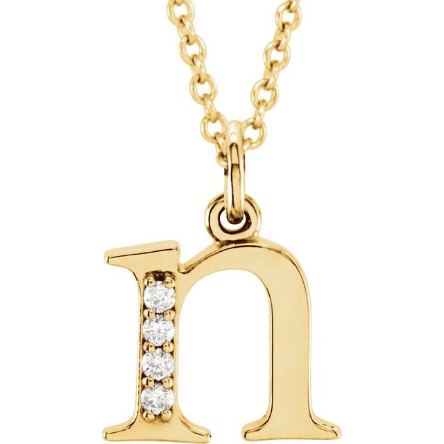14K Yellow .02 CTW Natural Diamond Lowercase Initial N 16" Necklace