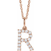 14K Rose 1/4 CTW Lab-Grown Diamond Initial R 16-18" Necklace