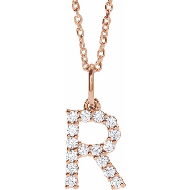 14K Rose 1/4 CTW Lab-Grown Diamond Initial R 16-18" Necklace
