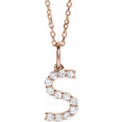 14K Rose 1/5 CTW Lab-Grown Diamond Initial S 16-18" Necklace