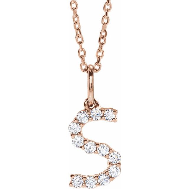 14K Rose 1/5 CTW Lab-Grown Diamond Initial S 16-18" Necklace