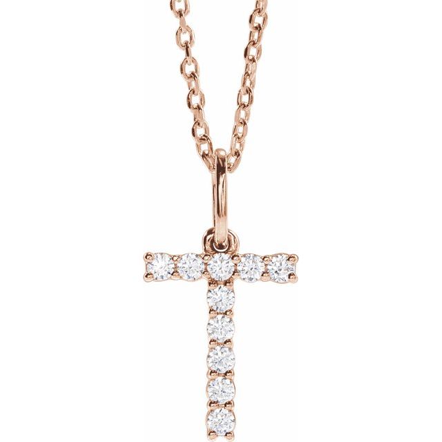 14K Rose 1/6 CTW Lab-Grown Diamond Initial T 16-18" Necklace