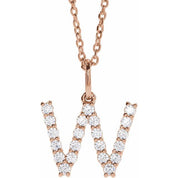 14K Rose 1/3 CTW Lab-Grown Diamond Initial W 16-18" Necklace