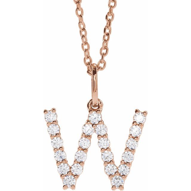 14K Rose 1/3 CTW Lab-Grown Diamond Initial W 16-18" Necklace