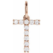 14K Rose 1/6 CTW Lab-Grown Diamond Initial T Pendant