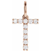 14K Rose 1/6 CTW Lab-Grown Diamond Initial T Pendant