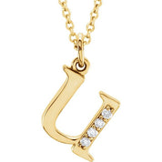 14K Yellow .02 CTW Natural Diamond Lowercase Initial U 16" Necklace