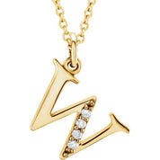 14K Yellow .02 CTW Natural Diamond Lowercase Initial W 16" Necklace
