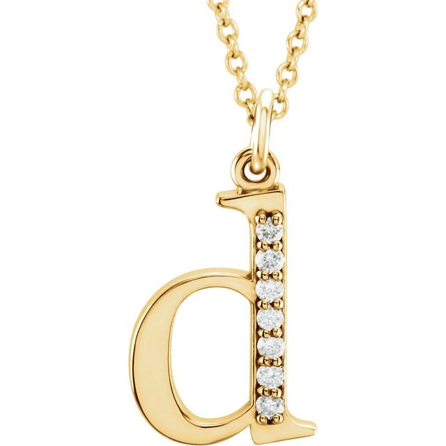 14K Yellow .03 CTW Natural Diamond Lowercase Initial D 16" Necklace