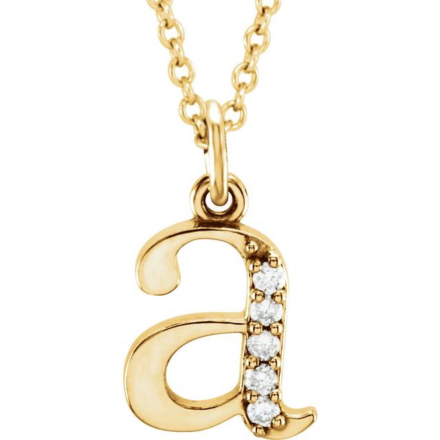14K Yellow .025 CTW Natural Diamond Lowercase Initial A 16" Necklace