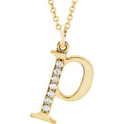 14K Yellow .03 CTW Natural Diamond Lowercase Initial P 16" Necklace