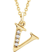 14K Yellow .02 CTW Natural Diamond Lowercase Initial V 16" Necklace