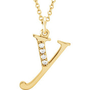 14K Yellow .02 CTW Natural Diamond Lowercase Initial Y 16" Necklace
