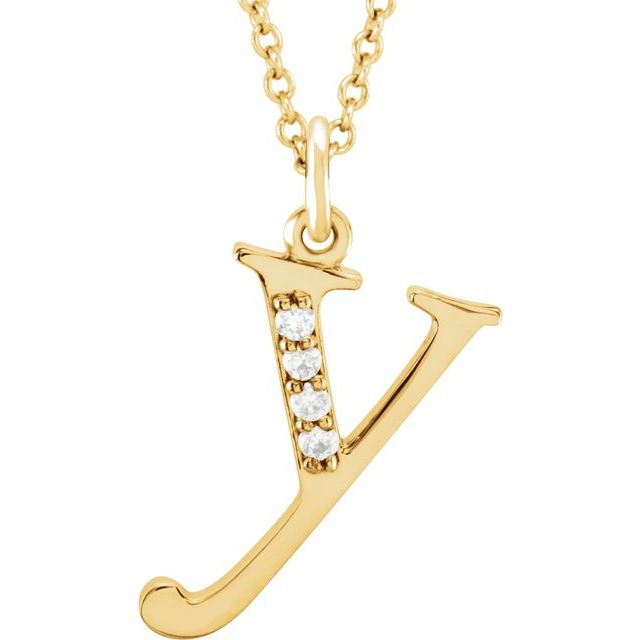 14K Yellow .02 CTW Natural Diamond Lowercase Initial Y 16" Necklace
