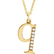 14K Yellow .03 CTW Natural Diamond Lowercase Initial Q 16" Necklace