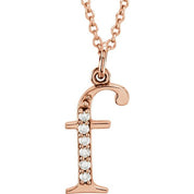 14K Rose .03 CTW Natural Diamond Lowercase Initial F 16" Necklace
