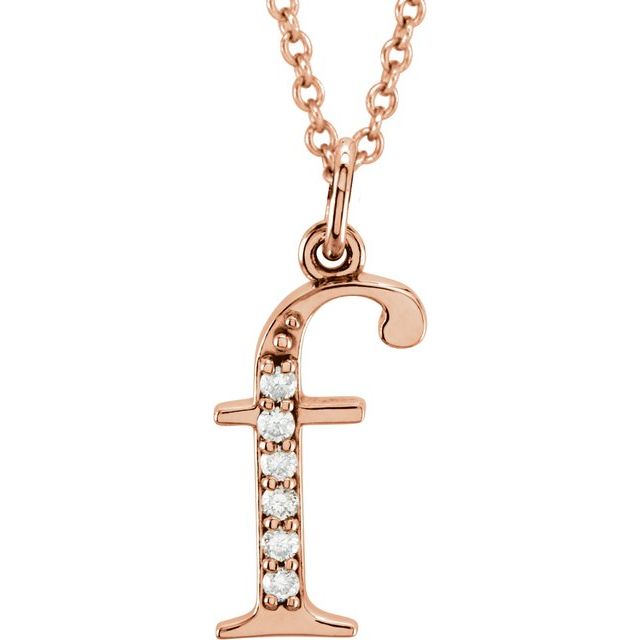 14K Rose .03 CTW Natural Diamond Lowercase Initial F 16" Necklace