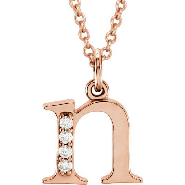 14K Rose .02 CTW Natural Diamond Lowercase Initial N 16" Necklace
