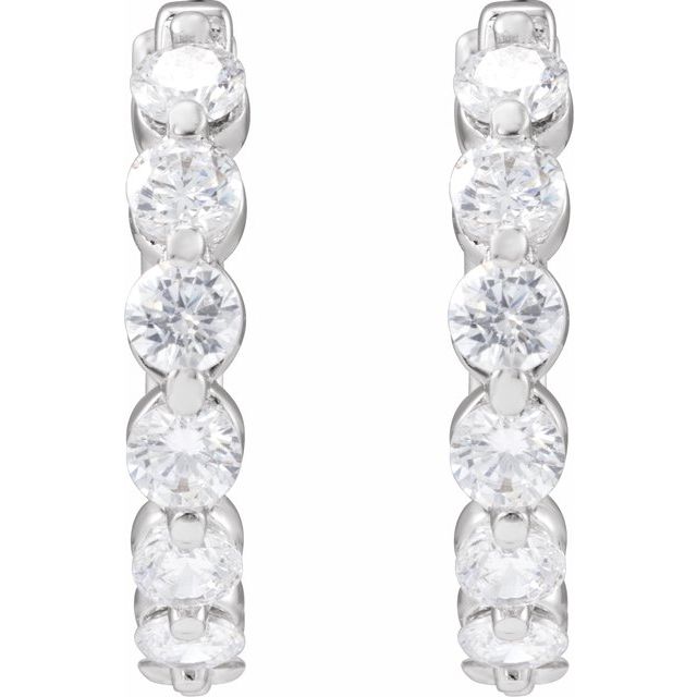 14K White 1 CTW Lab-Grown Diamond Hoop Earrings