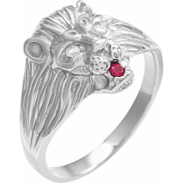 Platinum .06 CTW Natural Diamond & Natural Ruby Lion Head Ring