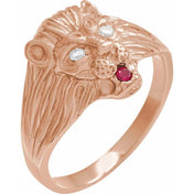 14K Rose .06 CTW Natural Diamond & Natural Ruby Lion Head Ring